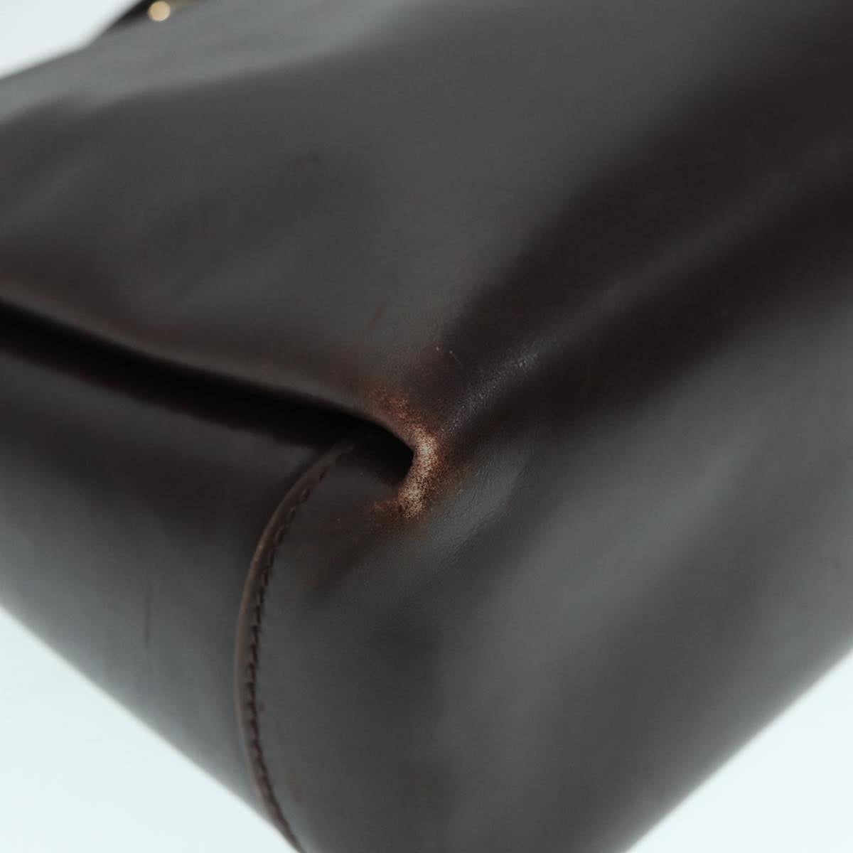GUCCI Shoulder Bag Leather Brown Gold Auth bs17265