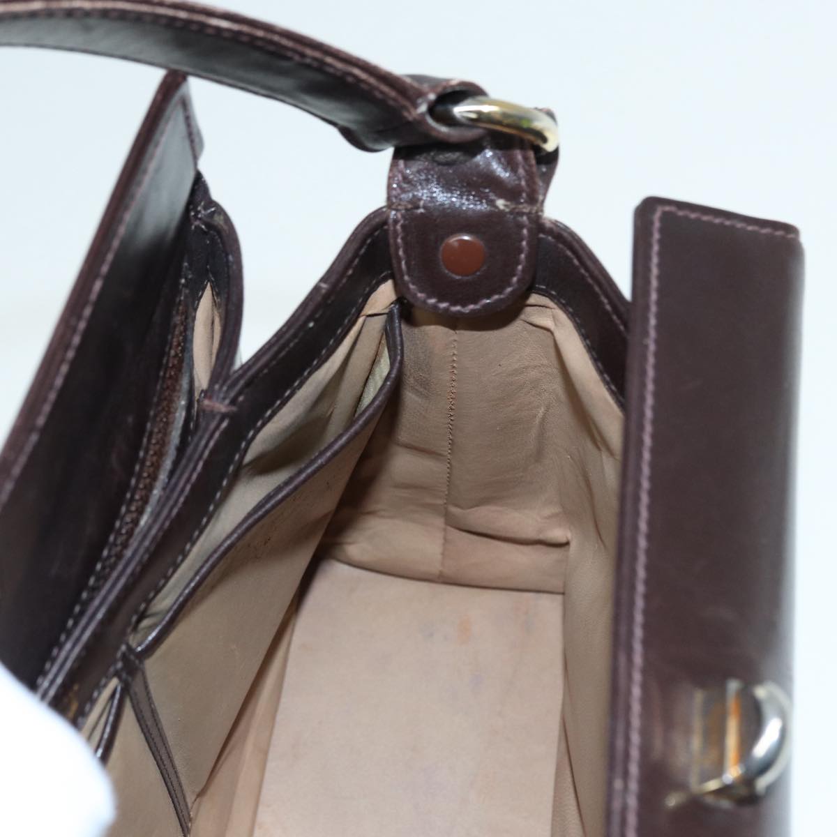 GUCCI Shoulder Bag Leather Brown Gold Auth bs17265