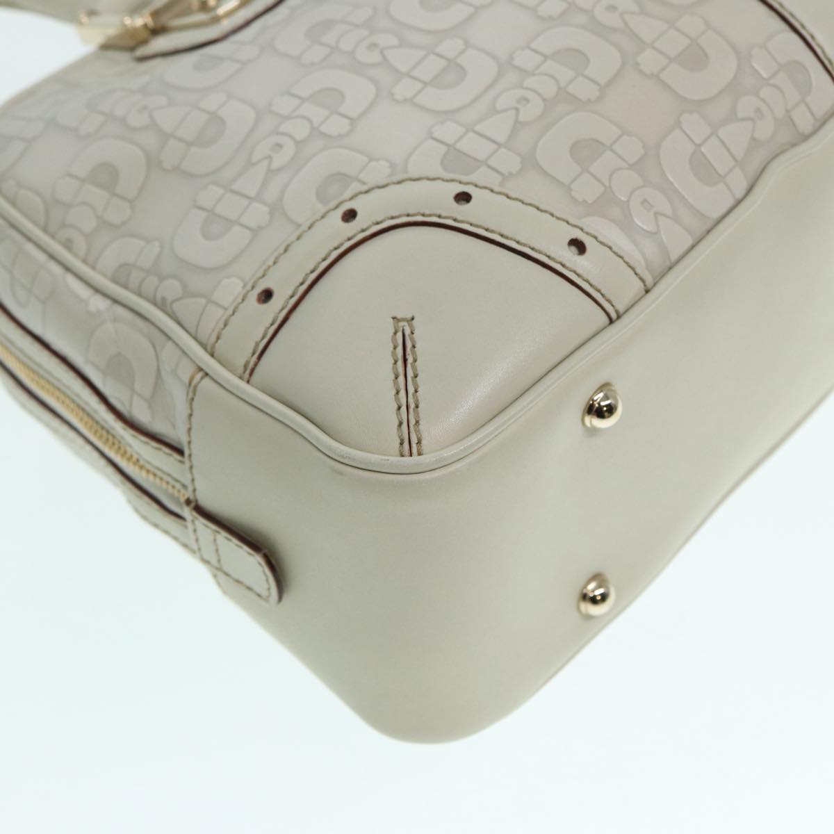GUCCI Horsebit Shoulder Bag Leather Gold White 145770 Auth bs17324