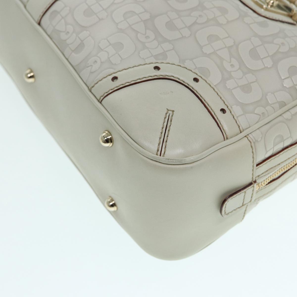 GUCCI Horsebit Shoulder Bag Leather Gold White 145770 Auth bs17324