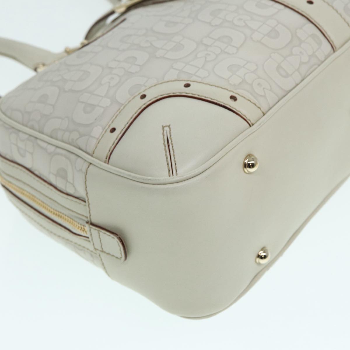 GUCCI Horsebit Shoulder Bag Leather Gold White 145770 Auth bs17324
