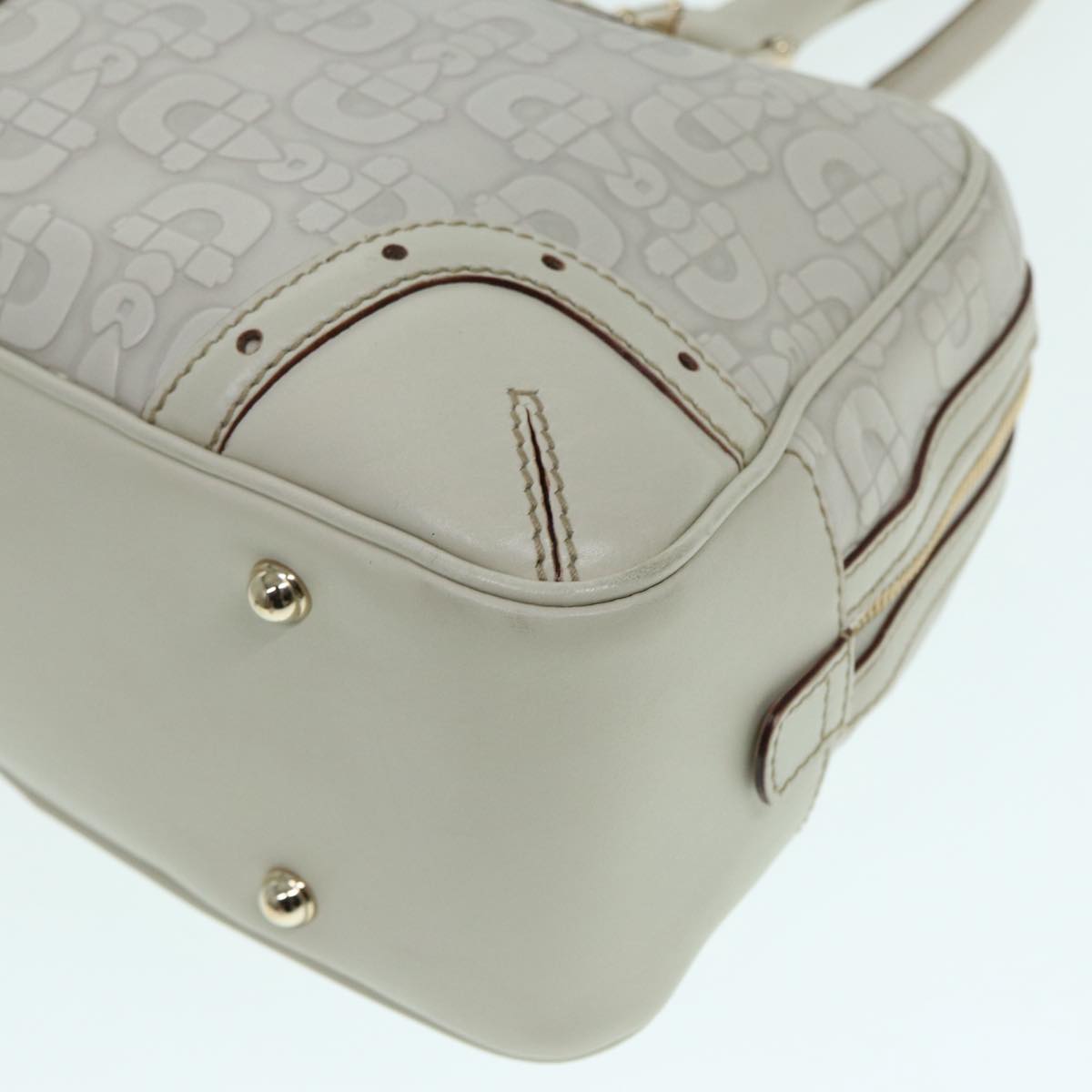 GUCCI Horsebit Shoulder Bag Leather Gold White 145770 Auth bs17324