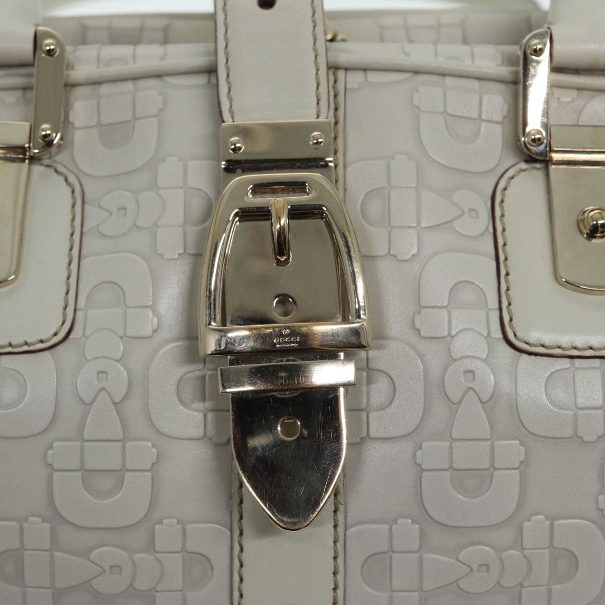 GUCCI Horsebit Shoulder Bag Leather Gold White 145770 Auth bs17324