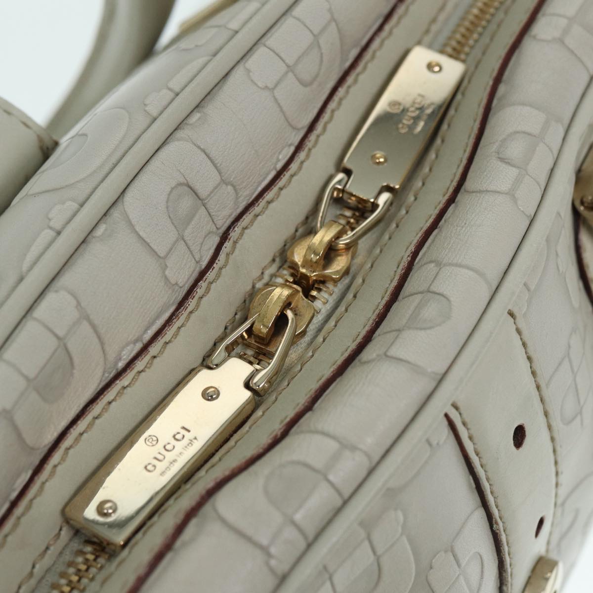 GUCCI Horsebit Shoulder Bag Leather Gold White 145770 Auth bs17324