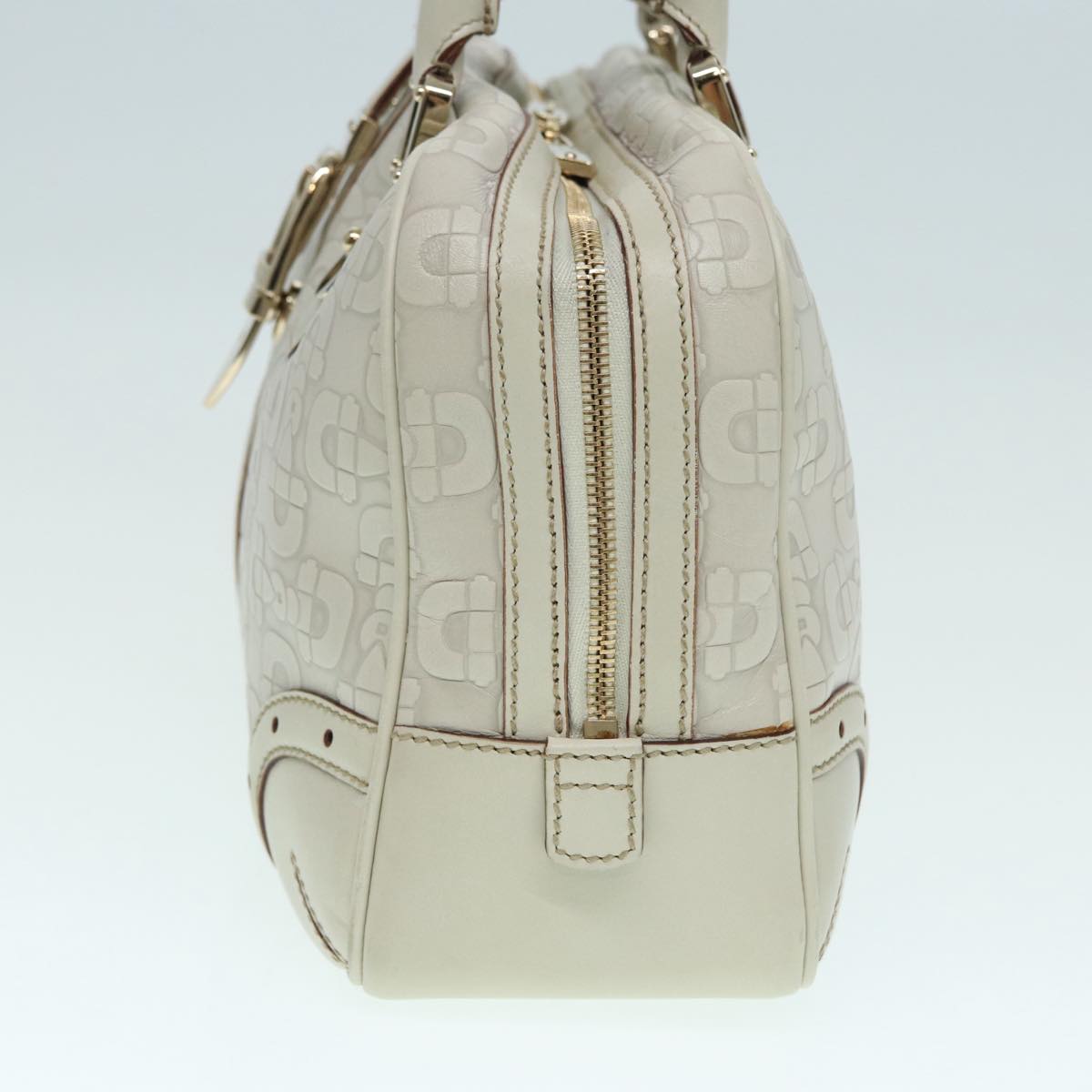 GUCCI Horsebit Shoulder Bag Leather Gold White 145770 Auth bs17324