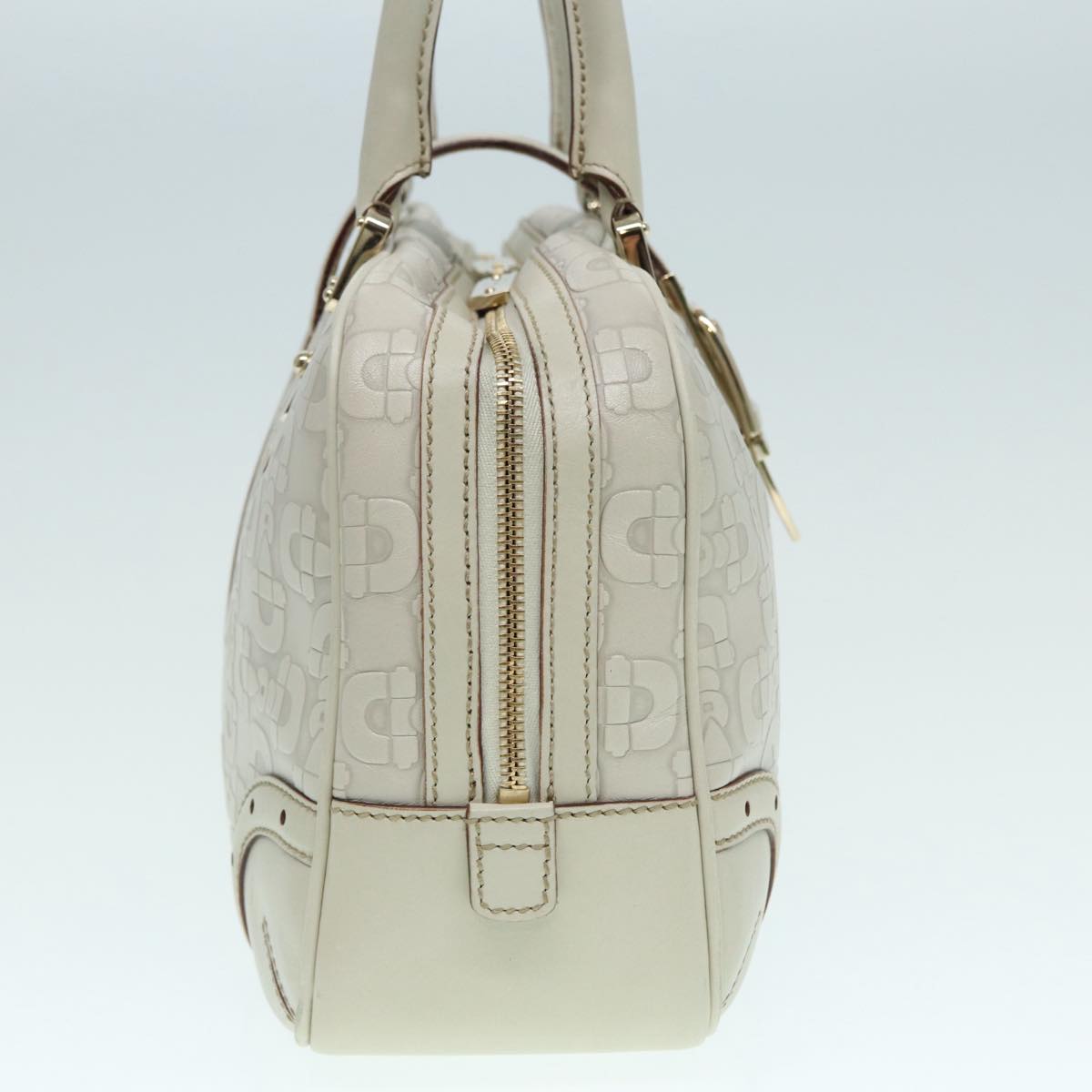 GUCCI Horsebit Shoulder Bag Leather Gold White 145770 Auth bs17324