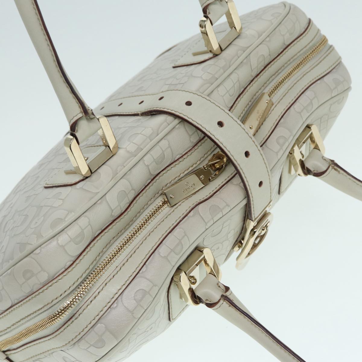 GUCCI Horsebit Shoulder Bag Leather Gold White 145770 Auth bs17324