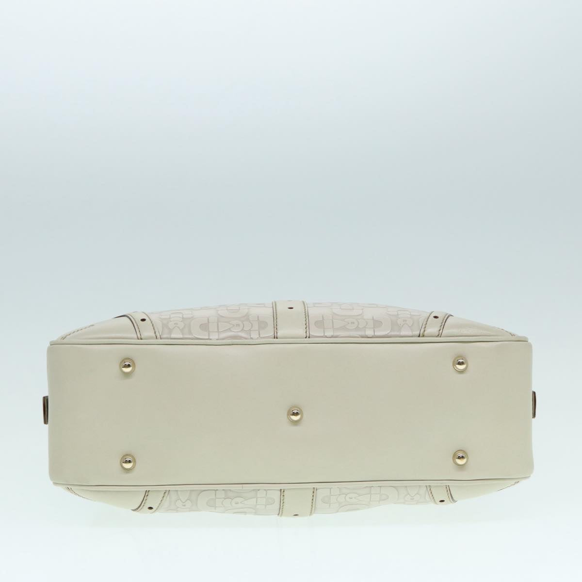 GUCCI Horsebit Shoulder Bag Leather Gold White 145770 Auth bs17324