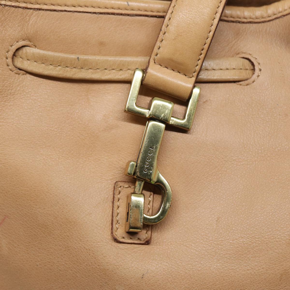 GUCCI Jackie Shoulder Bag Leather Beige Gold 92732 Auth bs17355
