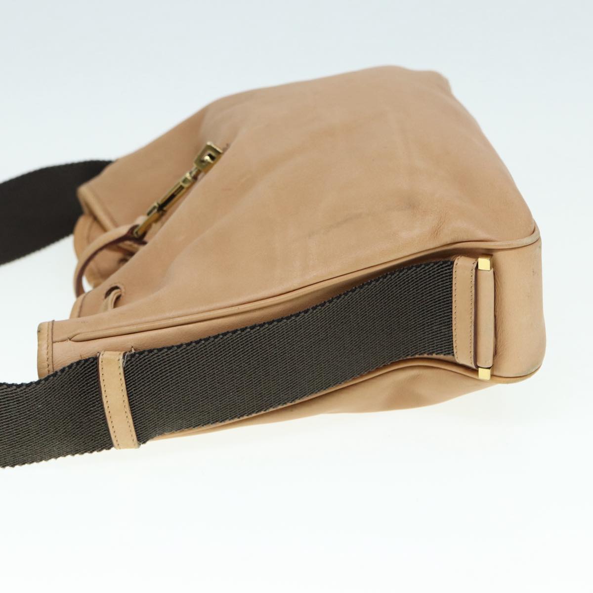 GUCCI Jackie Shoulder Bag Leather Beige Gold 92732 Auth bs17355