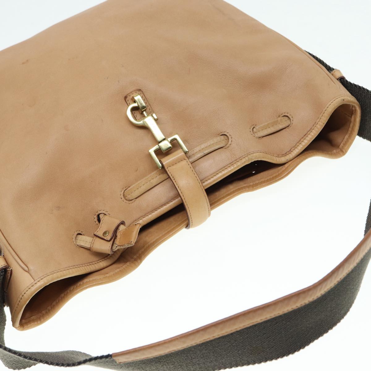 GUCCI Jackie Shoulder Bag Leather Beige Gold 92732 Auth bs17355