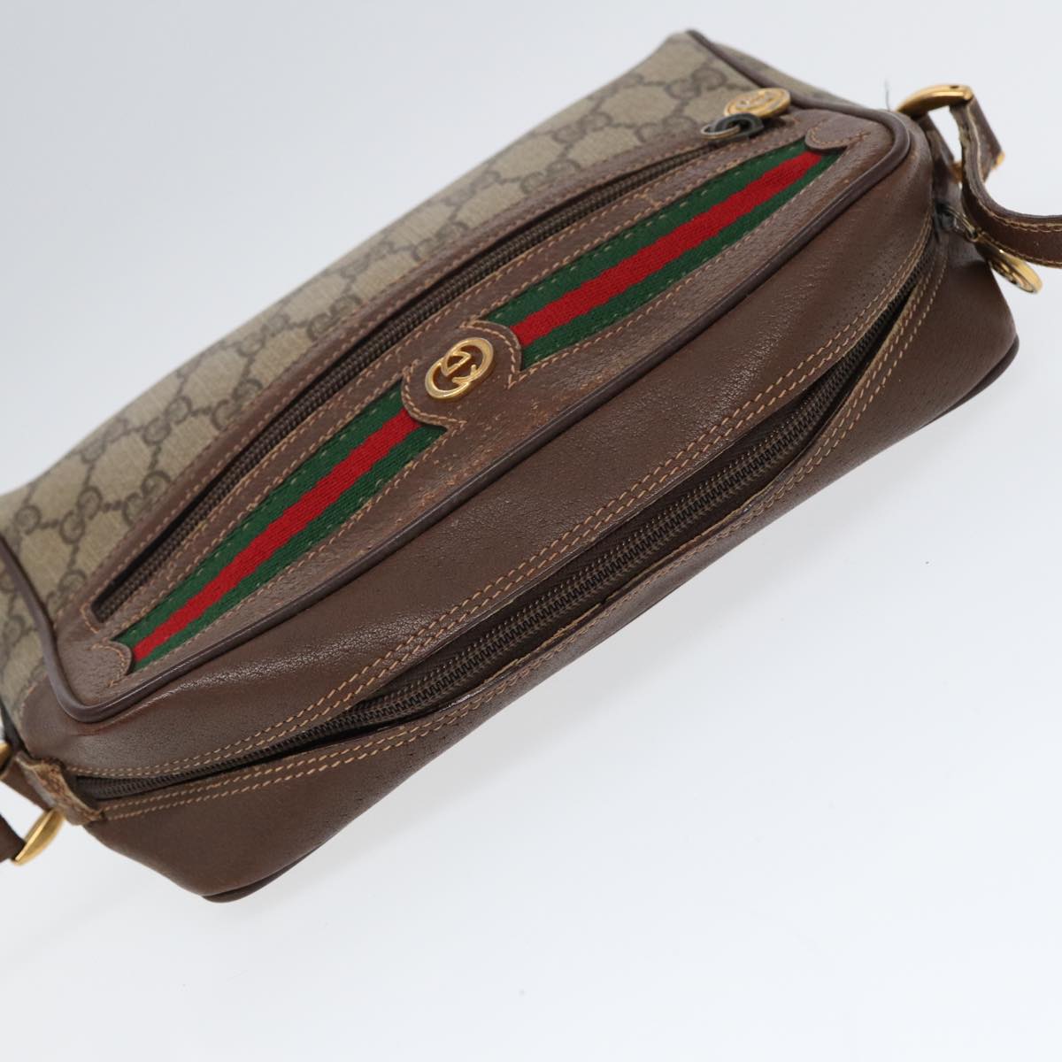 GUCCI GG Supreme Web Sherry Line Shoulder Bag PVC Beige 56 02 087 Auth bs17476