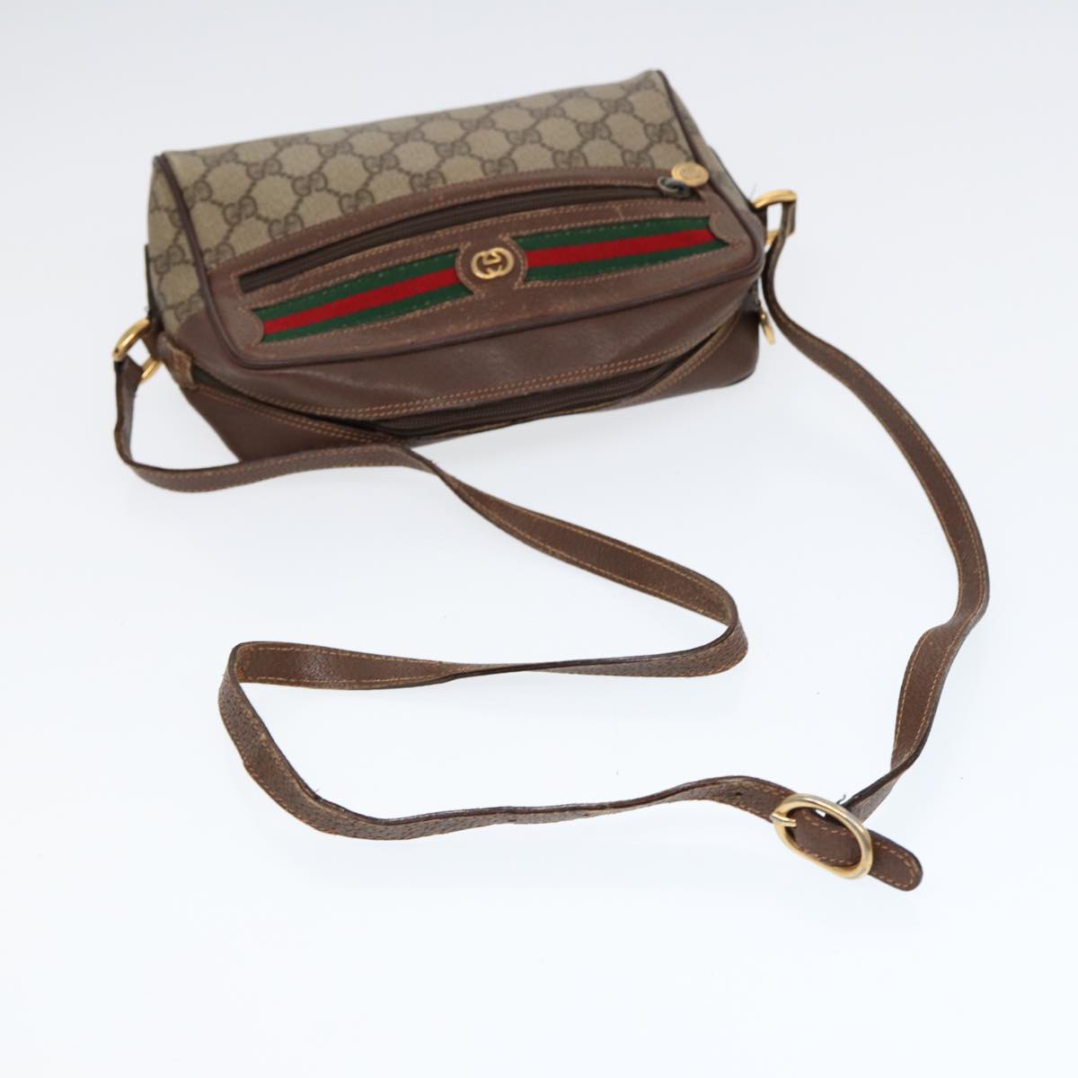 GUCCI GG Supreme Web Sherry Line Shoulder Bag PVC Beige 56 02 087 Auth bs17476