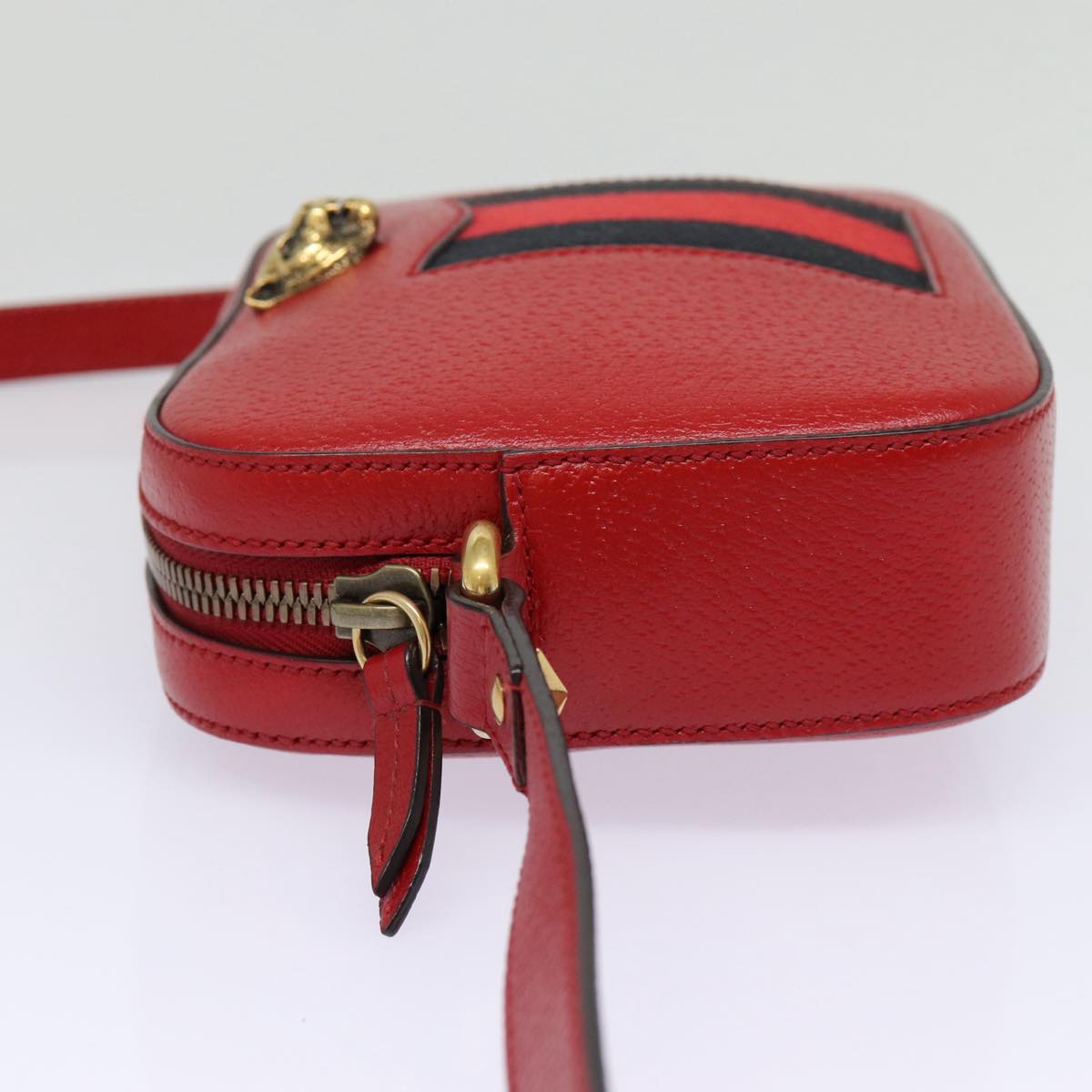 GUCCI Sherry Line Shoulder Bag Leather Gold Red Navy 431284 Auth bs17477