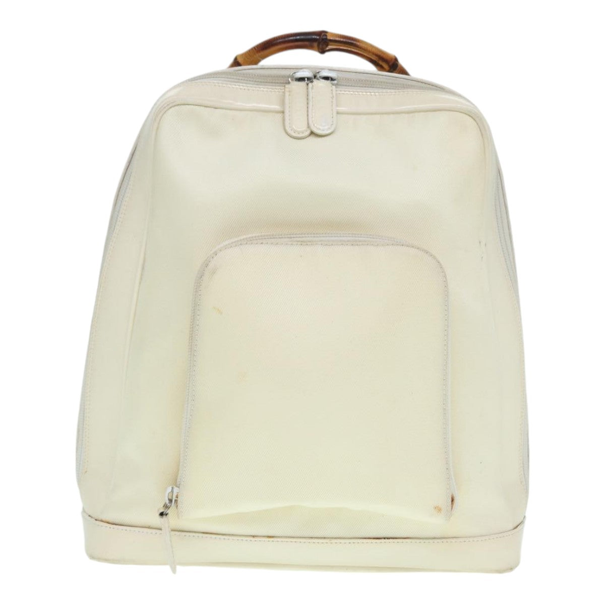 GUCCI Bamboo Shoulder Bag Nylon White Silver 003 2058 0059 5 Auth bs17479