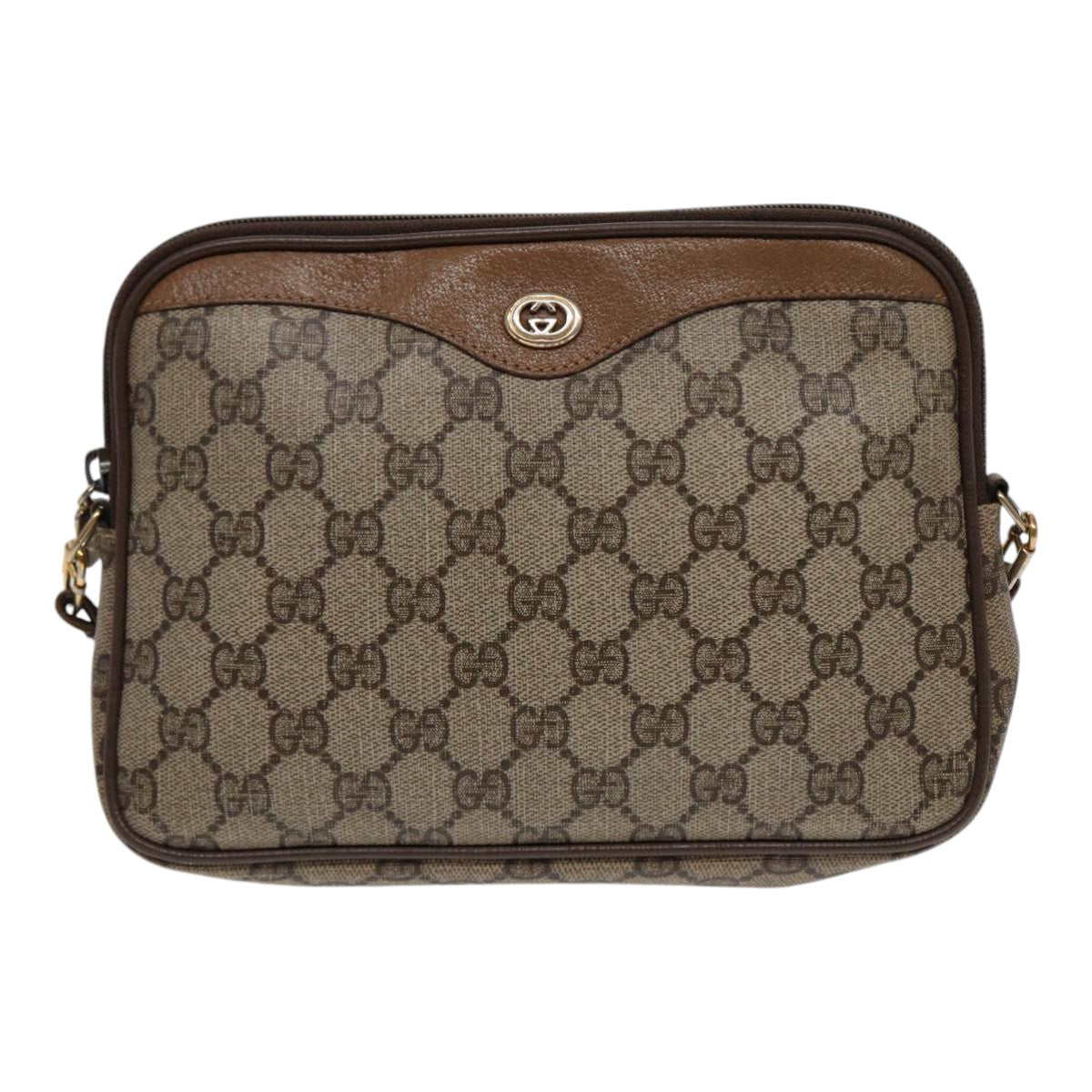GUCCI GG Supreme Shoulder Bag PVC Leather Beige Gold 97 02 068 Auth bs17607