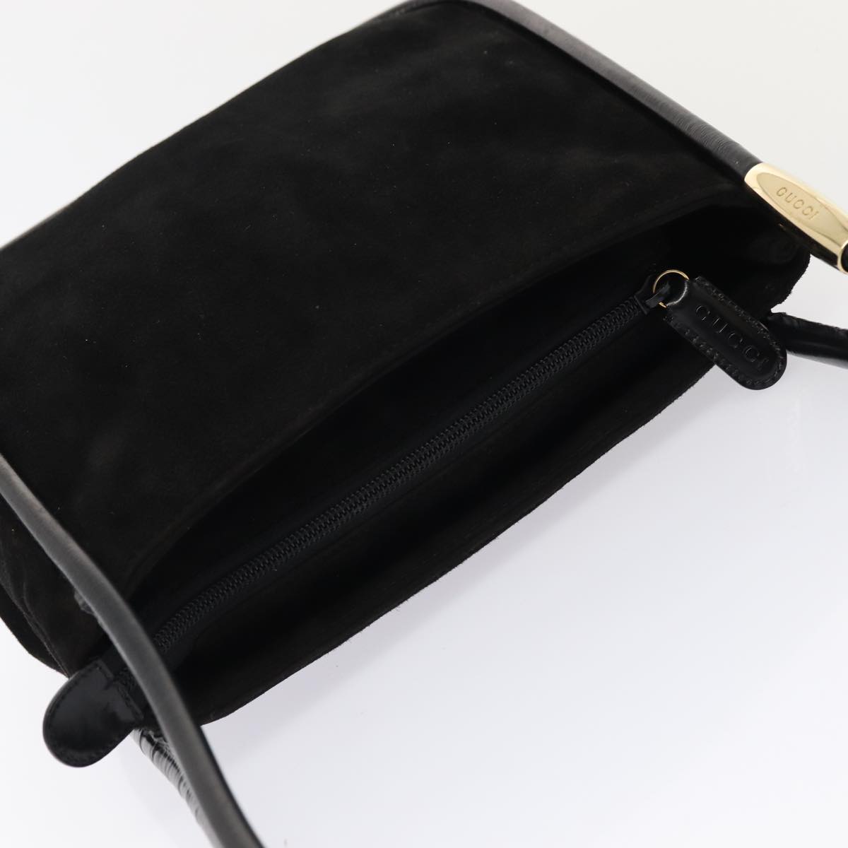 GUCCI Shoulder Bag Suede Black Gold 000 2855 0550 0 Auth bs17714