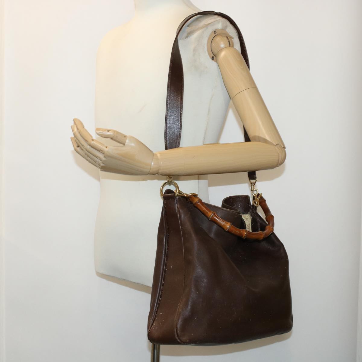 GUCCI Bamboo Shoulder Bag Leather 2way Brown bs6148