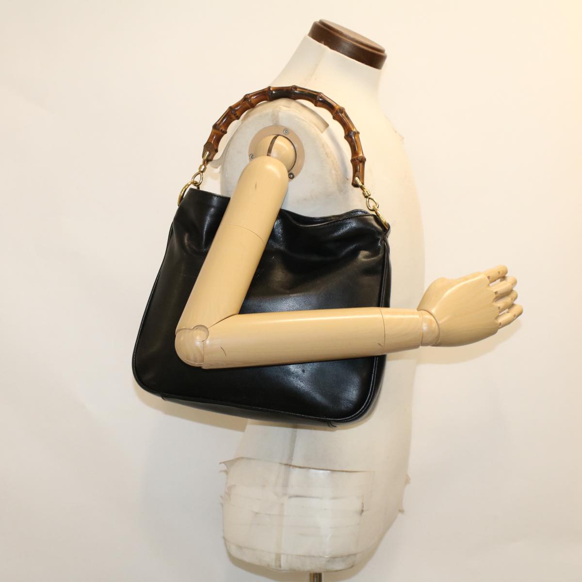GUCCI Bamboo Shoulder Bag Leather Black 0011638 bs6460