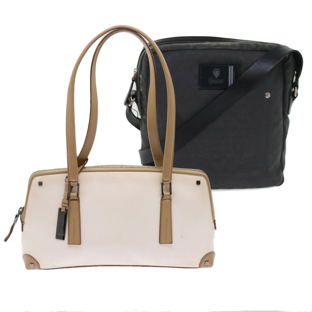 GUCCI GG Canvas Shoulder Bag Coated Canvas Leather 2Set Black Beige bs7126