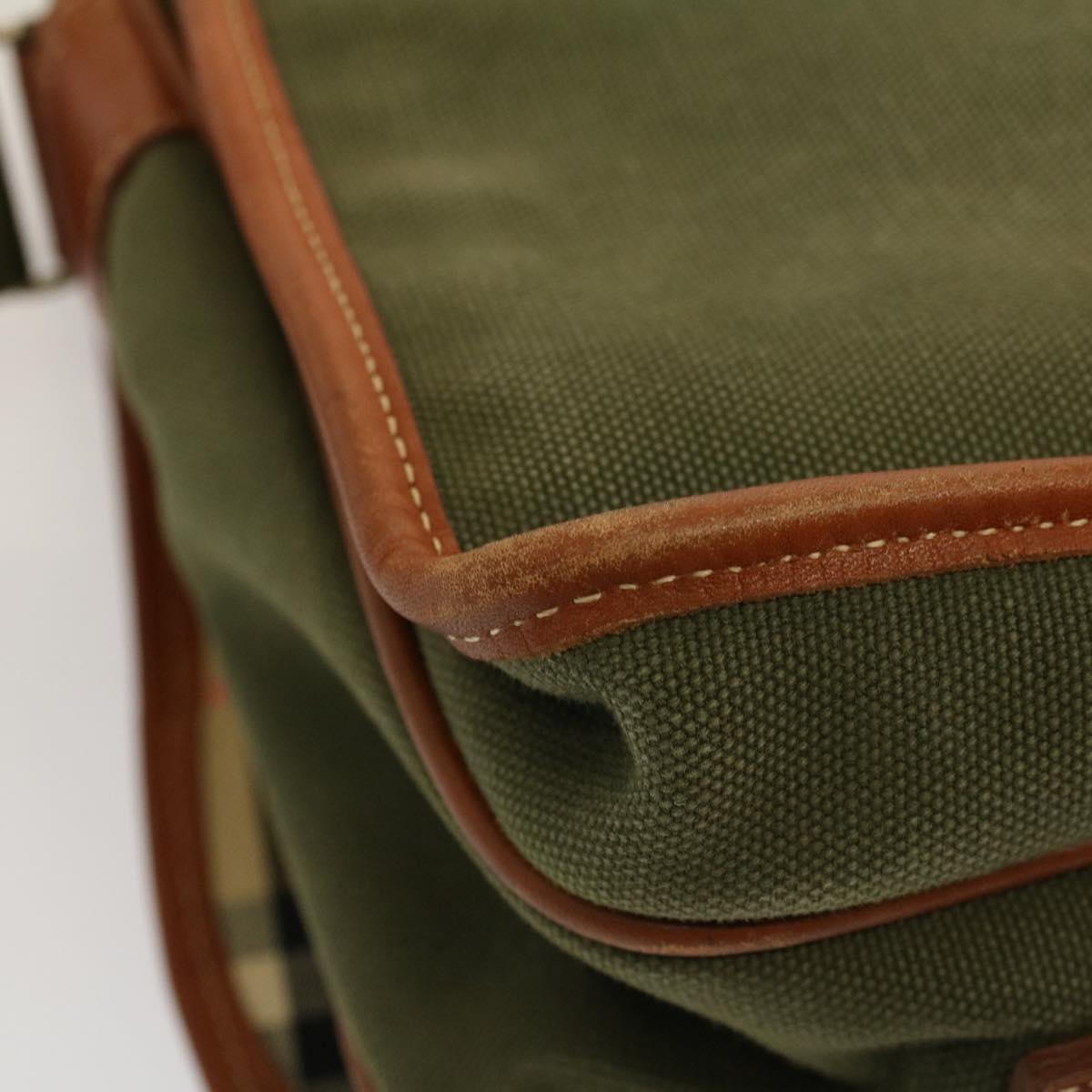 BurberrySs Shoulder Bag Canvas Khaki Auth bs9442