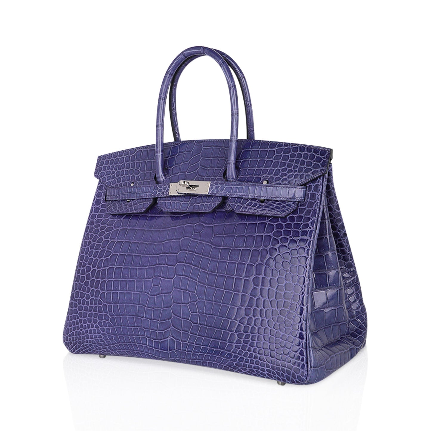 Hermes Birkin 35 Bag Blue Brighton Porosus Crocodile Palladium Hardware New