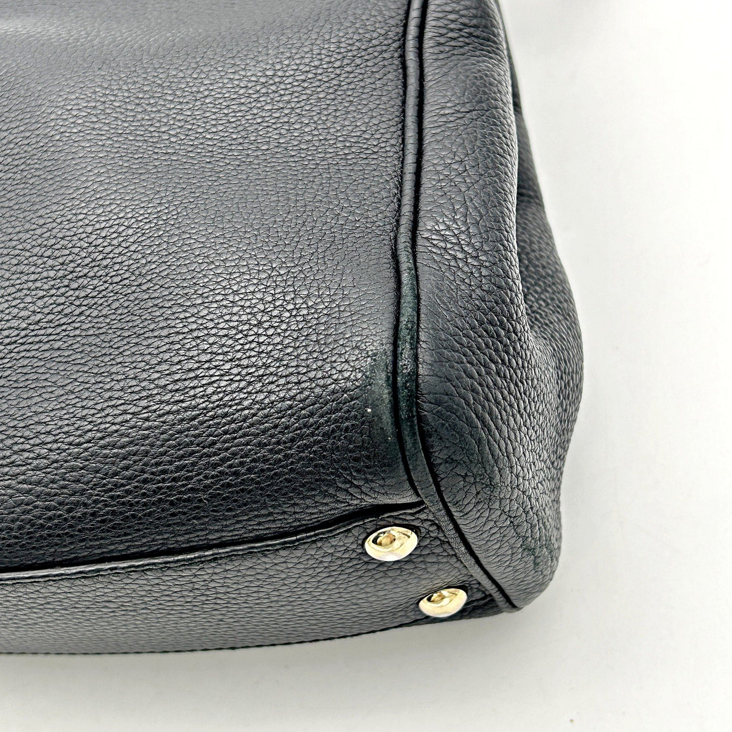 Gucci Black Pebbled Leather Bamboo Top Handle Small Shopper Tote Bag LA15895