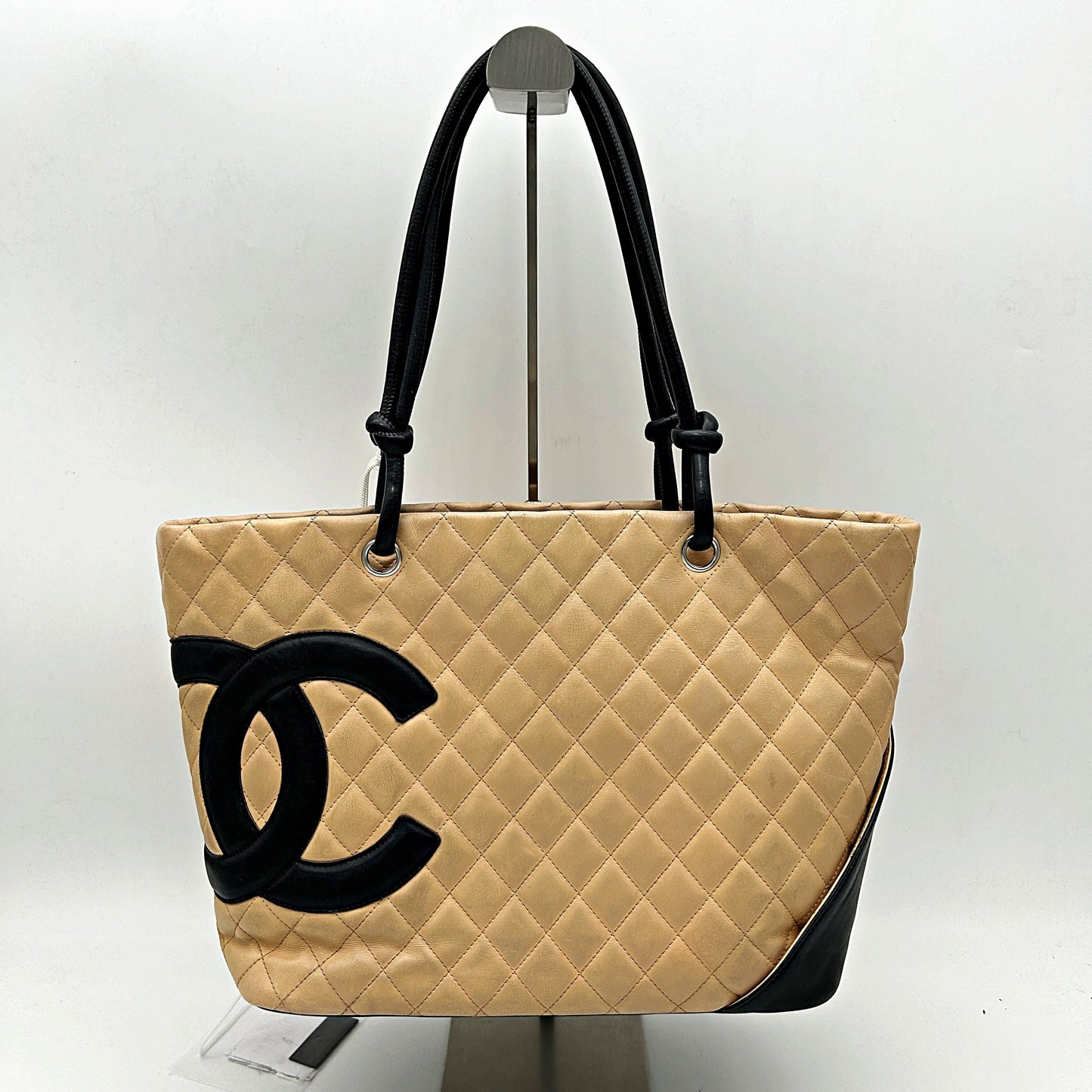 CHANEL | Bags | Chanel Cambon Nude Pink Black Cc Leather Tote Shoulder Bag LA13669