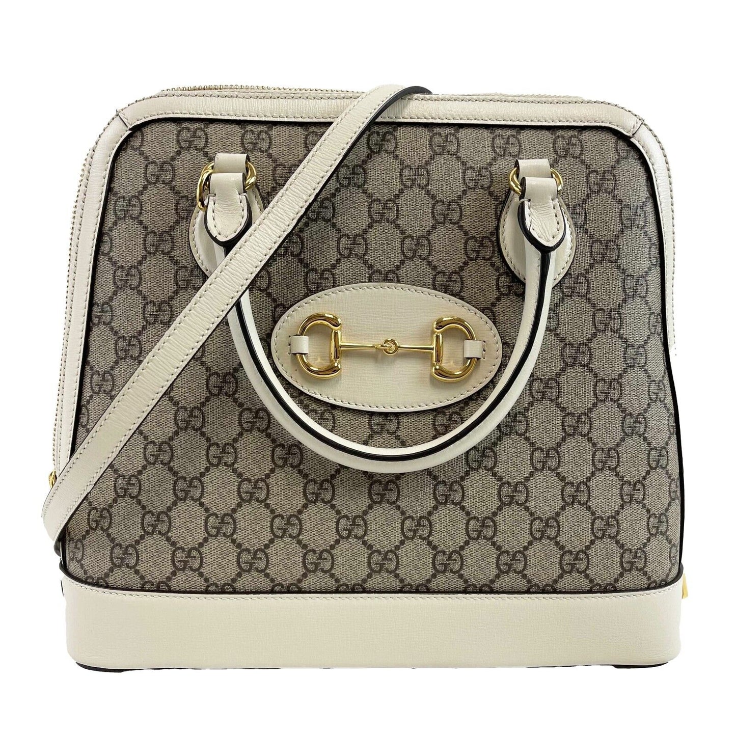 GUCCI GG Supreme 1955 Horsebit Medium Mystic White Top Handle Crossbody