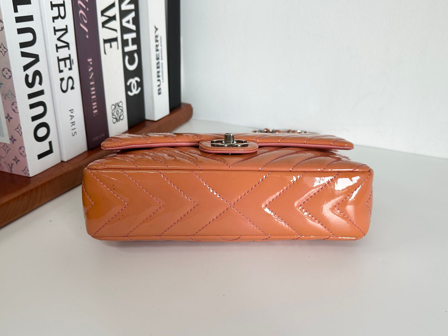 Chanel Patent Chevron Medium Flap Bag - Orange Shoulder Bags, Handbags #E