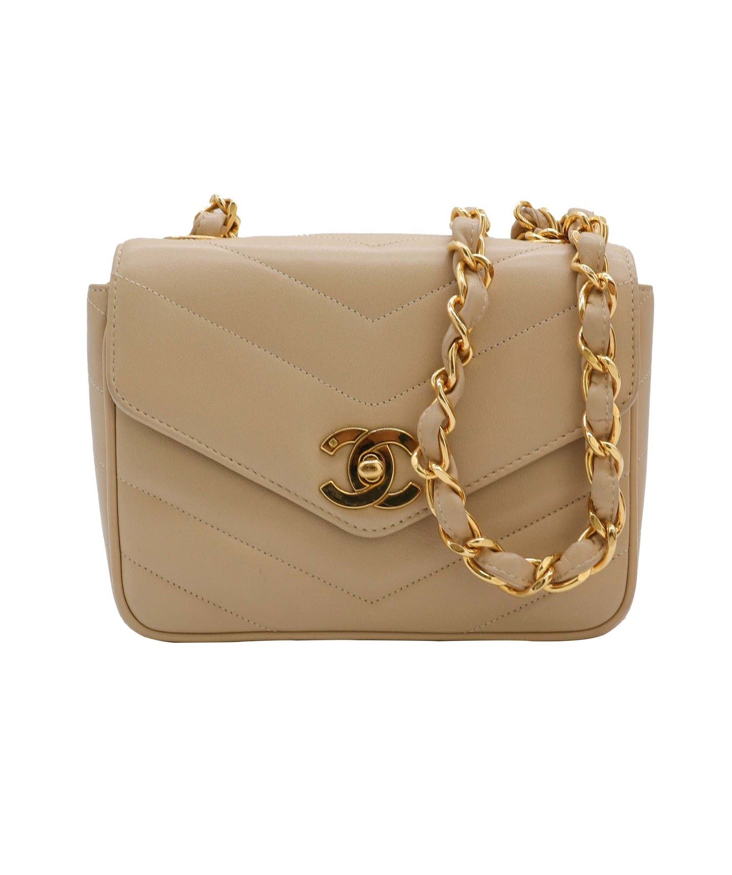 CHANEL V stitch ChainShoulder Beige DXBS0985