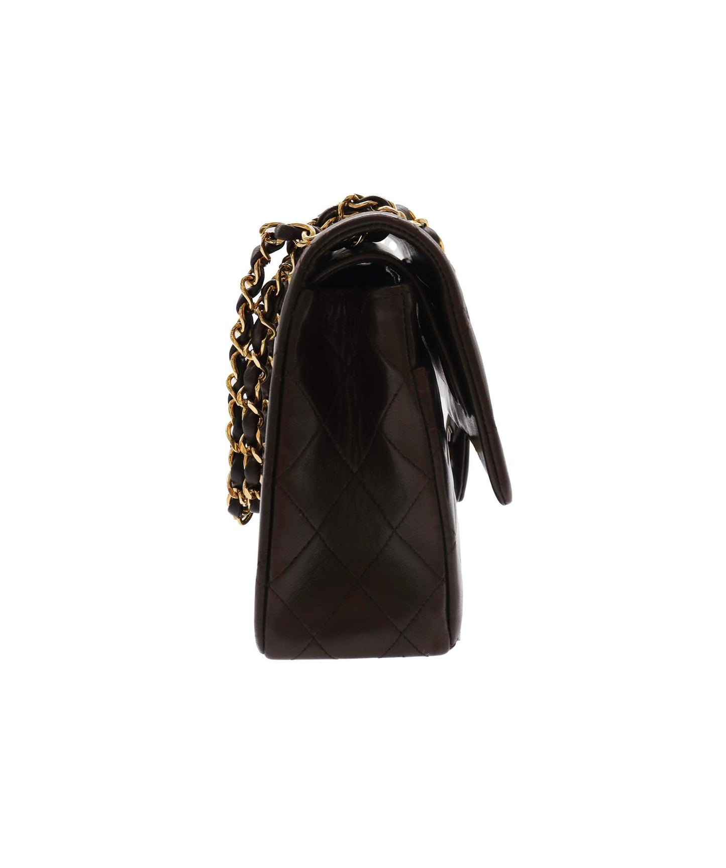 CHANEL VINTAGE CLASSIC FLAP MEDIUM CHAIN SHOULDER BAG BROWN LAMB SKIN DXBS2271