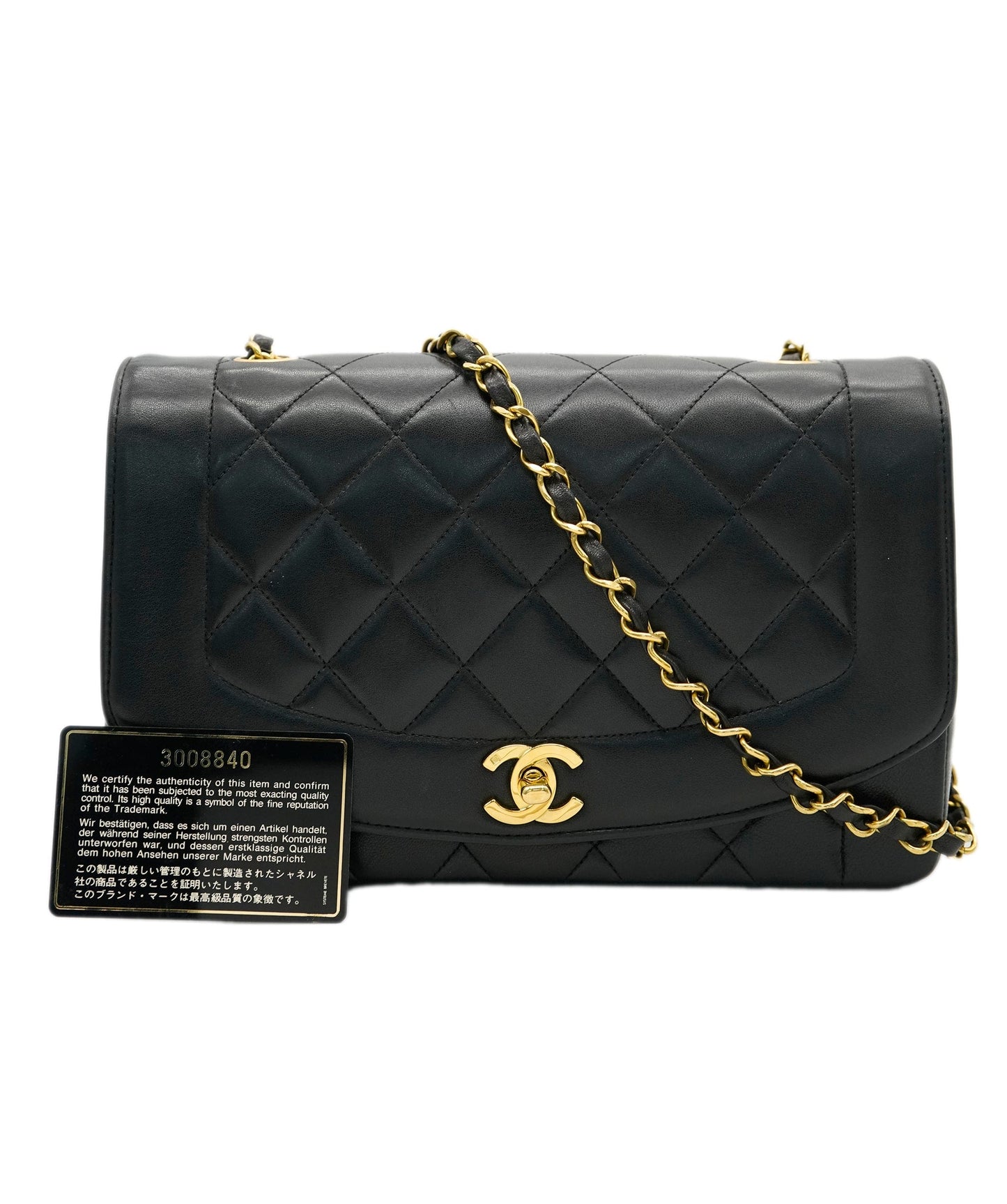 CHANEL VINTAGE DIANA MEDIUM CHAIN SHOULDER BAG BLACK LAMB SKIN DBXS2158