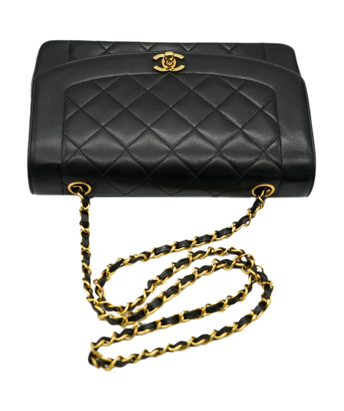 CHANEL VINTAGE DIANA MEDIUM CHAIN SHOULDER BAG BLACK LAMB SKIN DBXS2158