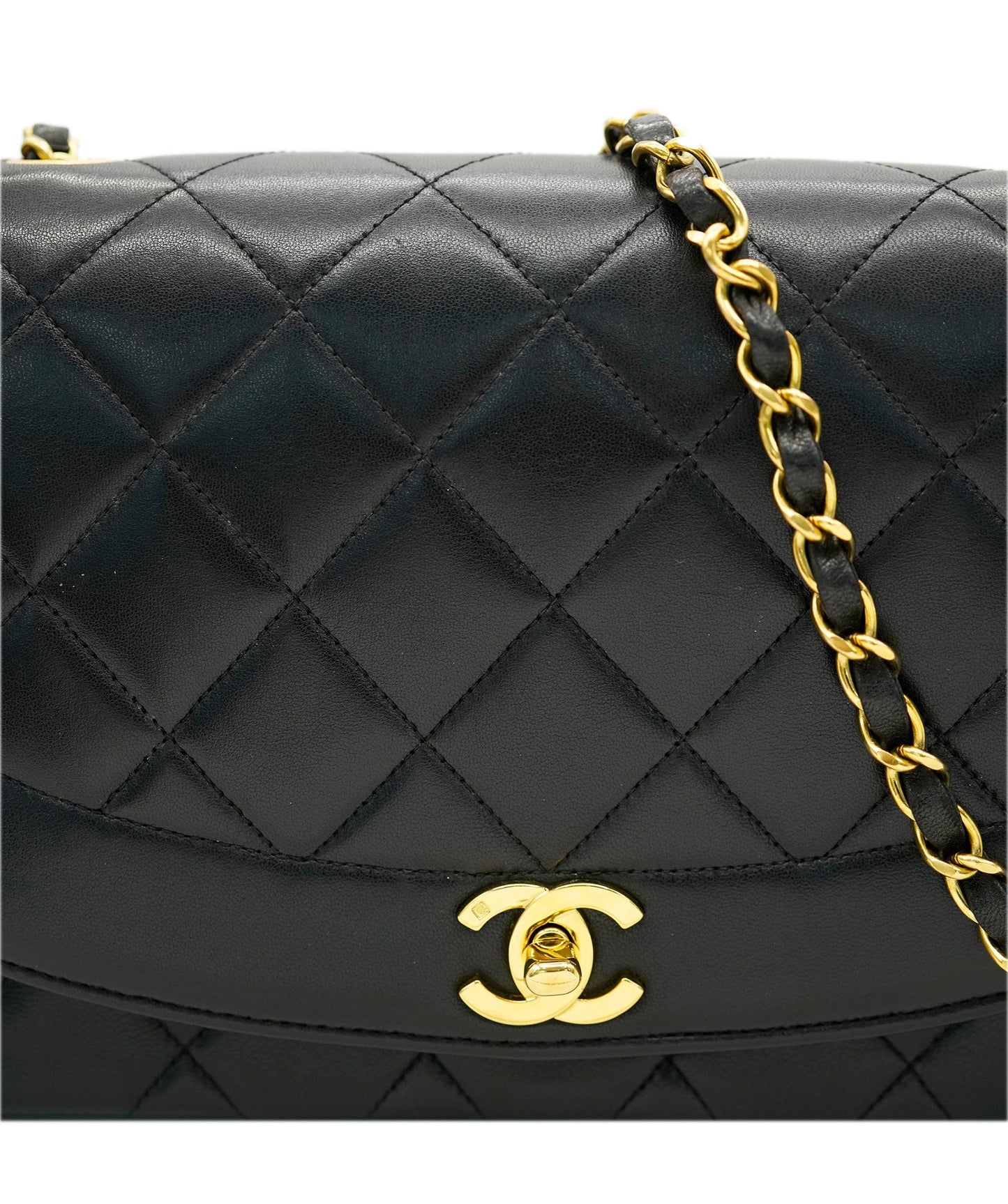 CHANEL VINTAGE DIANA MEDIUM CHAIN SHOULDER BAG BLACK LAMB SKIN DBXS2158