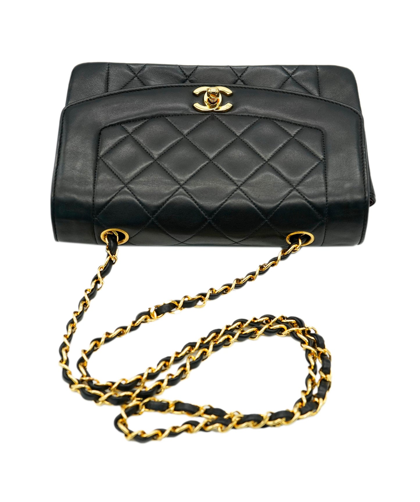 CHANEL VINTAGE DIANA SMALL CHAIN SHOULDER BAG BLACK LAMB SKIN DBXS2146