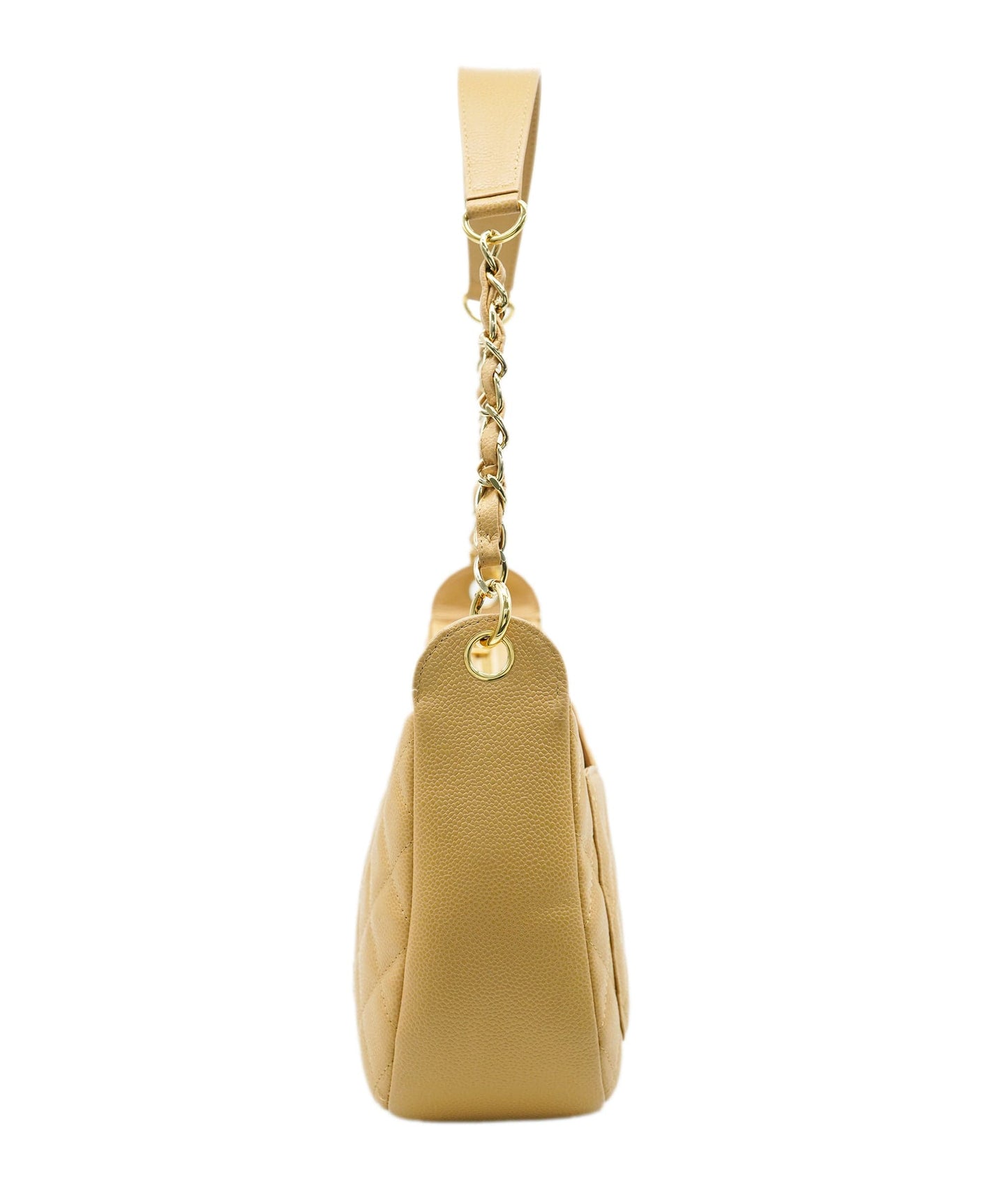 CHANEL VINTAGE HALF MOON ONE SHOULDER BAG BEIGE CAVIAR SKIN DBXS2164