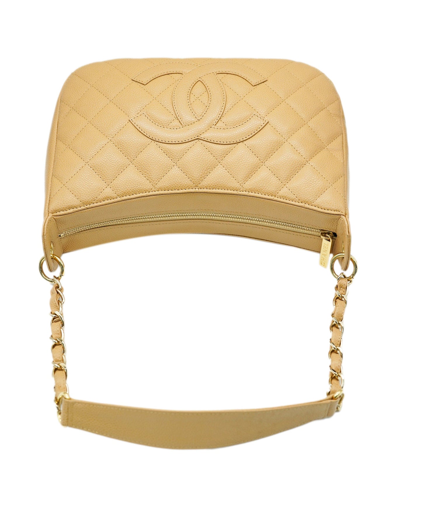CHANEL VINTAGE HALF MOON ONE SHOULDER BAG BEIGE CAVIAR SKIN DBXS2164