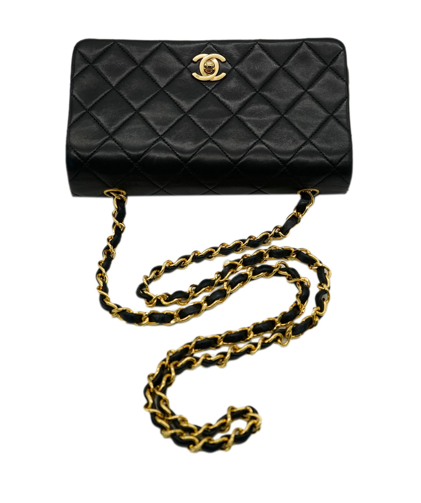 CHANEL VINTAGE MINI FULL FLAP CHAIN SHOULDER BAG BLACK LAMB SKIN DBXS2155