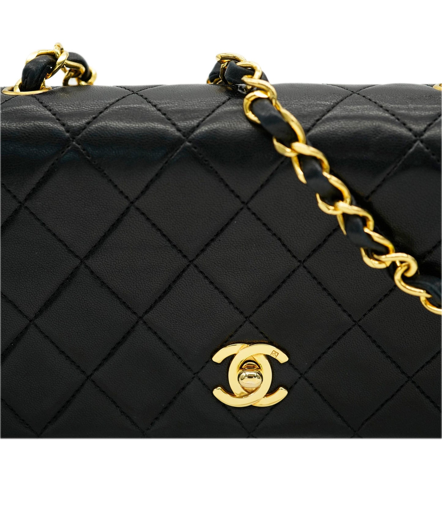 CHANEL VINTAGE MINI FULL FLAP CHAIN SHOULDER BAG BLACK LAMB SKIN DBXS2155