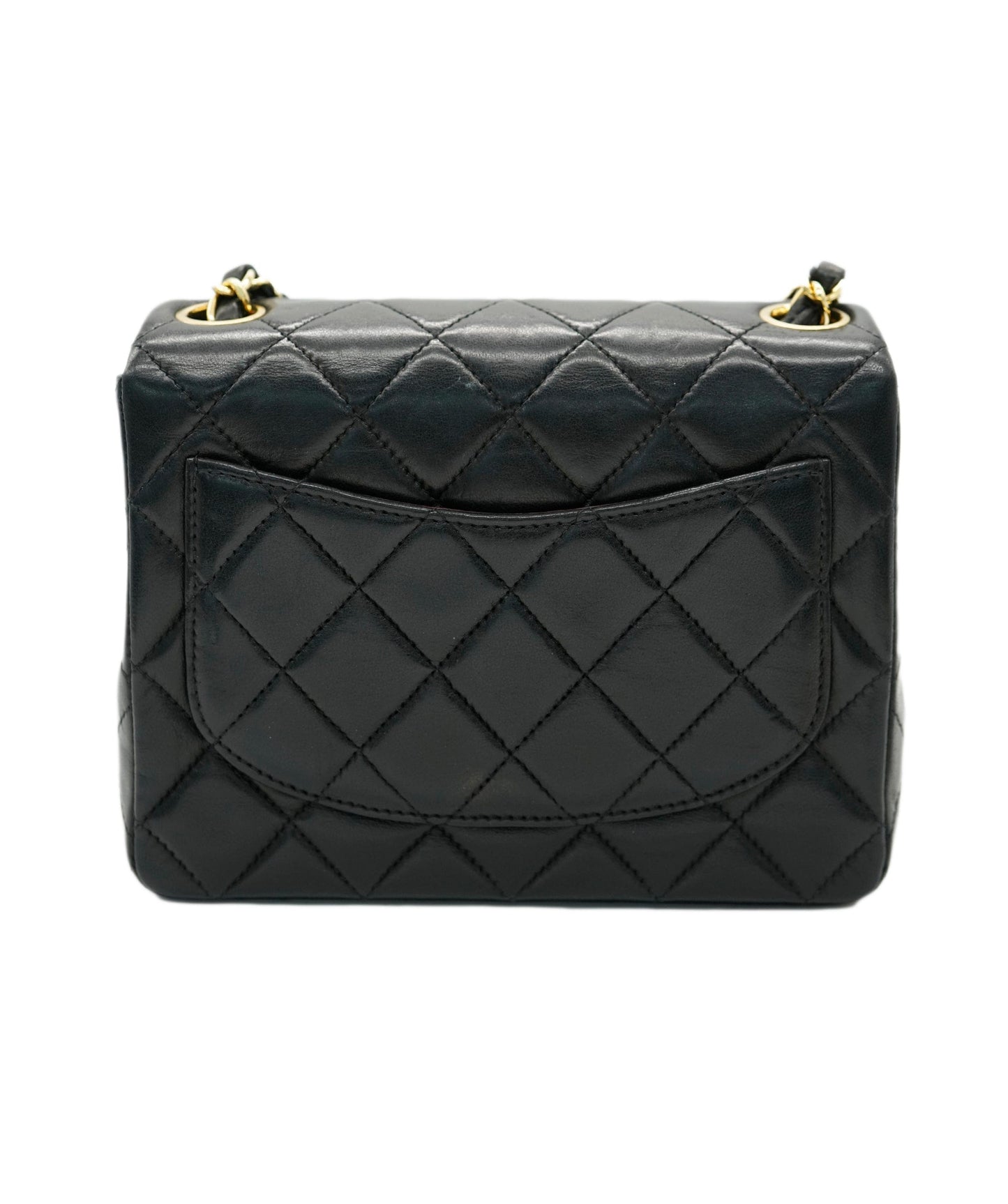 CHANEL VINTAGE MINI SQUARE 17 CHAIN SHOULDER BAG BLACK LAMB SKIN DBXS0014