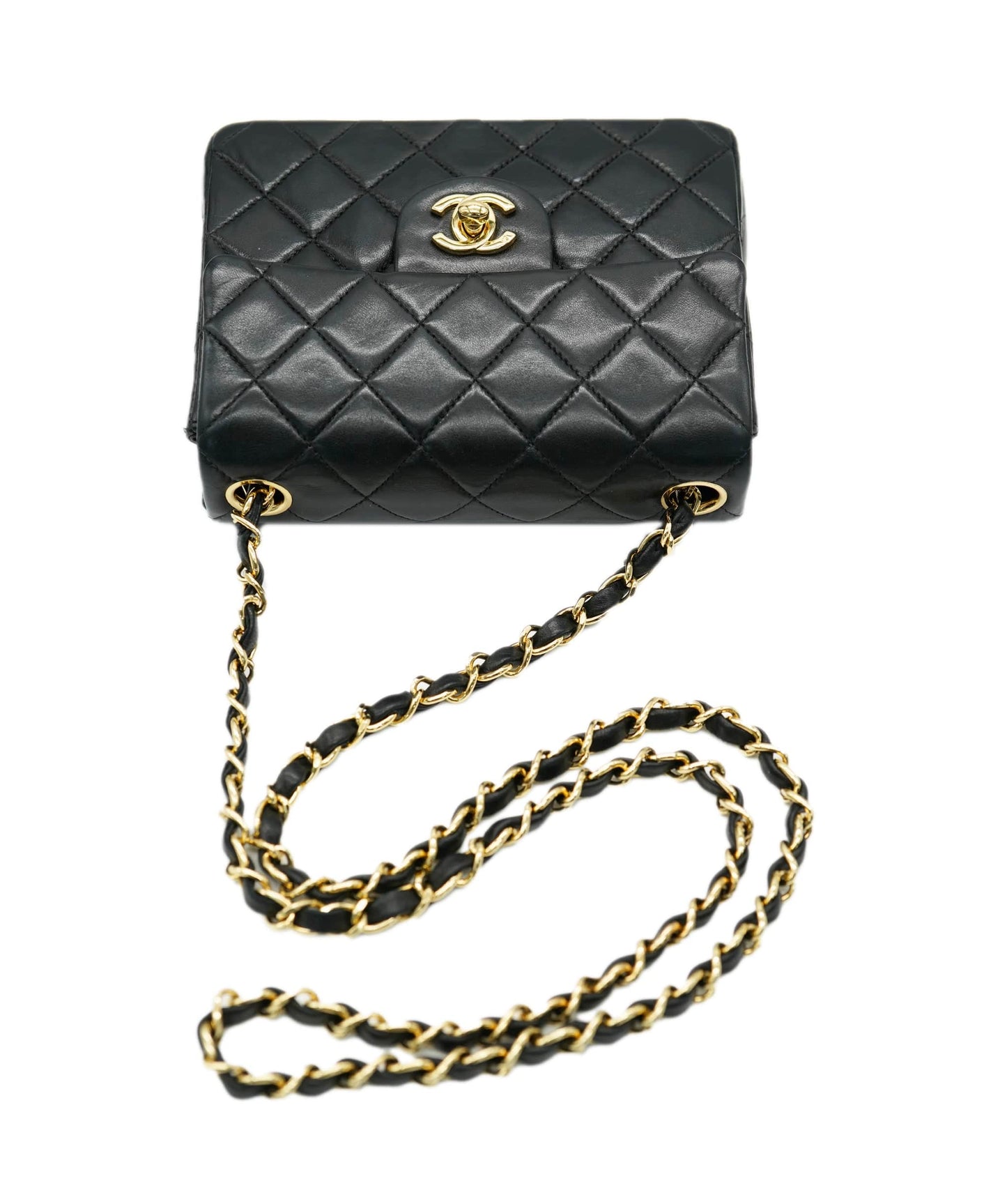 CHANEL VINTAGE MINI SQUARE 17 CHAIN SHOULDER BAG BLACK LAMB SKIN DBXS0014
