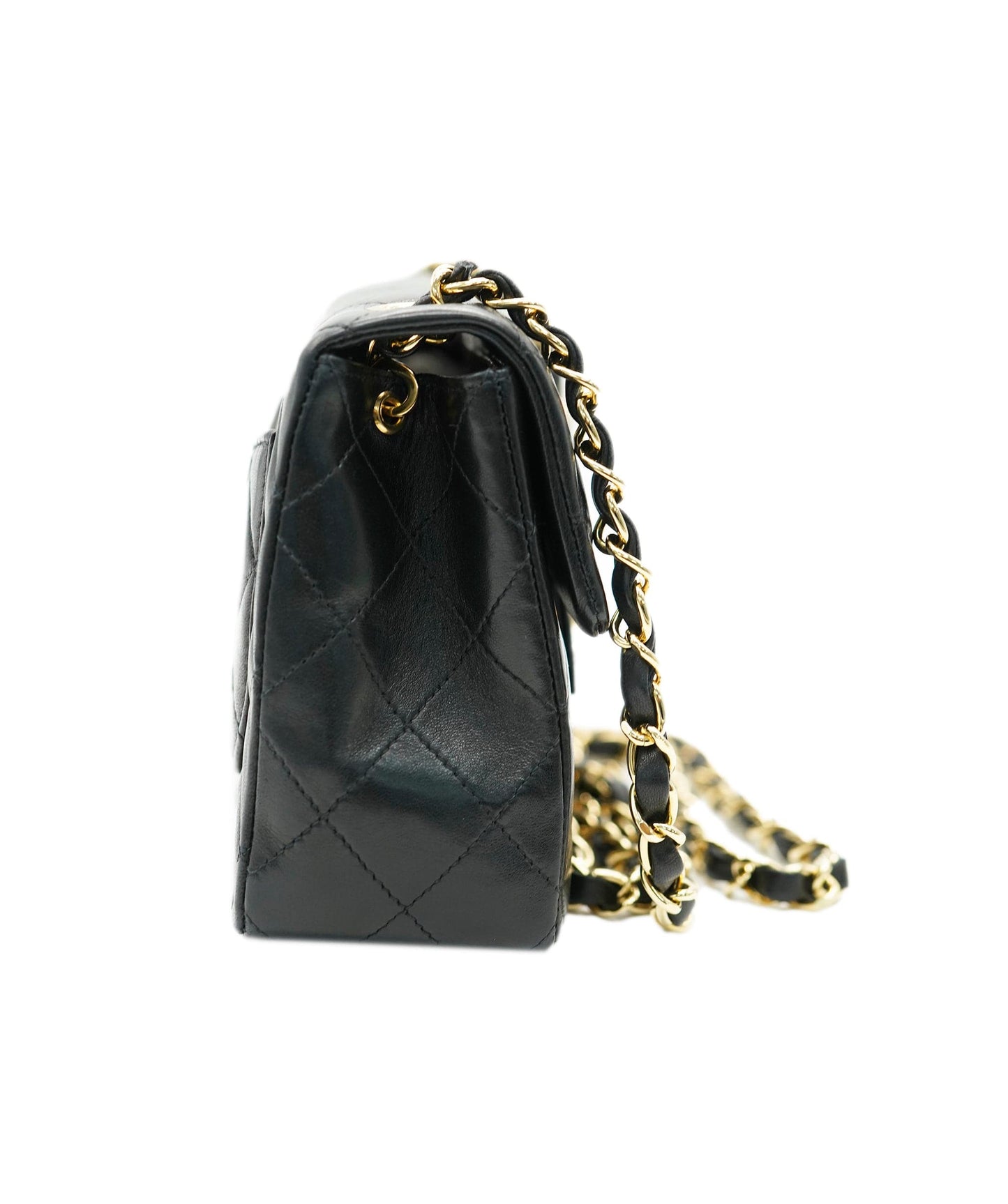 CHANEL VINTAGE MINI SQUARE 17 CHAIN SHOULDER BAG BLACK LAMB SKIN DBXS0014