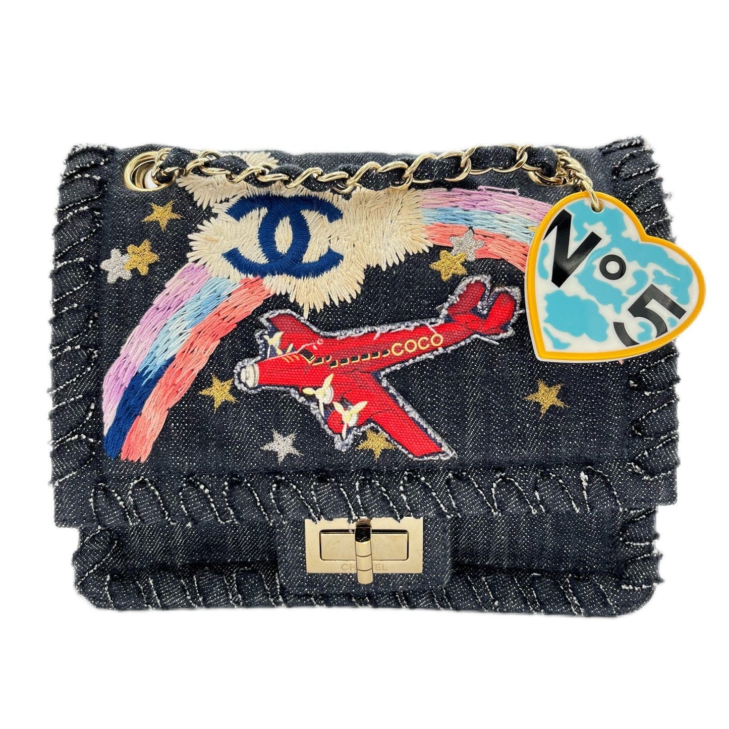 CHANEL VINTAGE 2.55 NIGHT FLIGHT CHAIN SHOULDER BAG DENIM 90214964