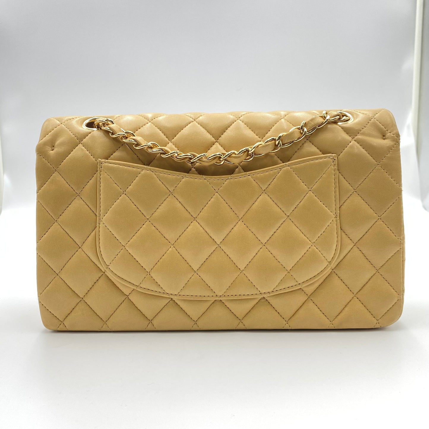 CHANEL VINTAGE CLASSIC FLAP MEDIUM CHAIN SHOULDER BAG BEIGE LAMB SKIN 90188212