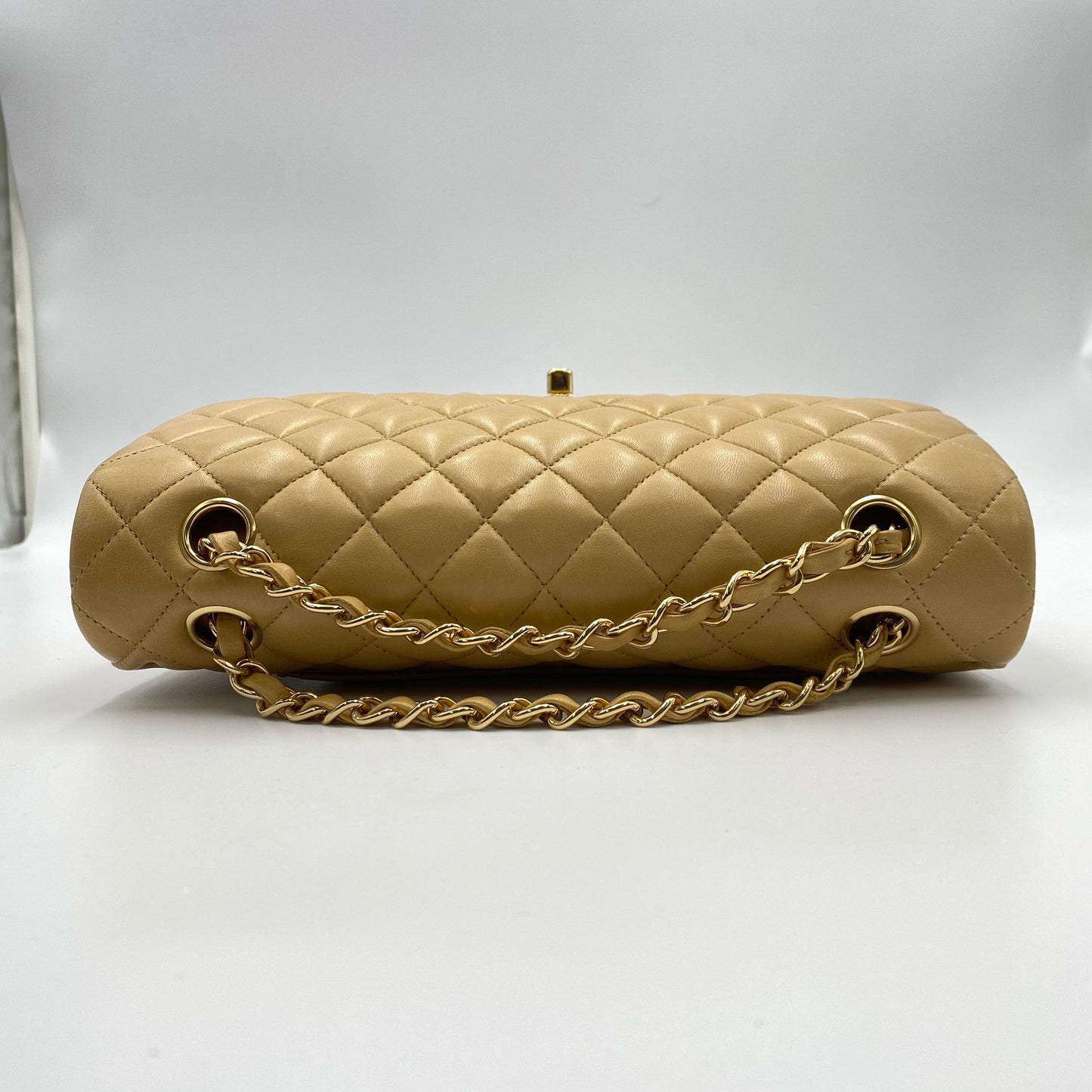 CHANEL VINTAGE CLASSIC FLAP MEDIUM CHAIN SHOULDER BAG BEIGE LAMB SKIN 90188212