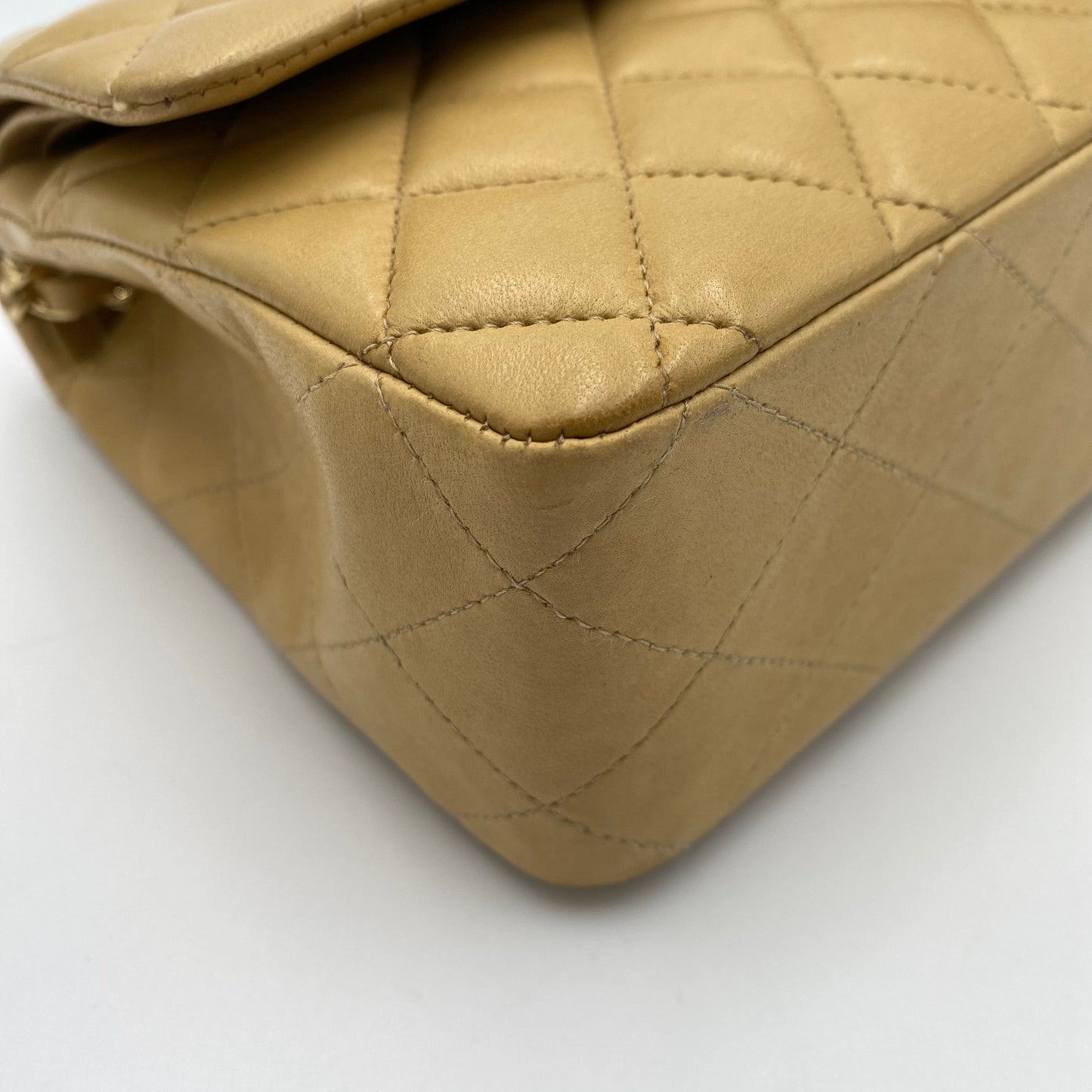 CHANEL VINTAGE CLASSIC FLAP MEDIUM CHAIN SHOULDER BAG BEIGE LAMB SKIN 90188212