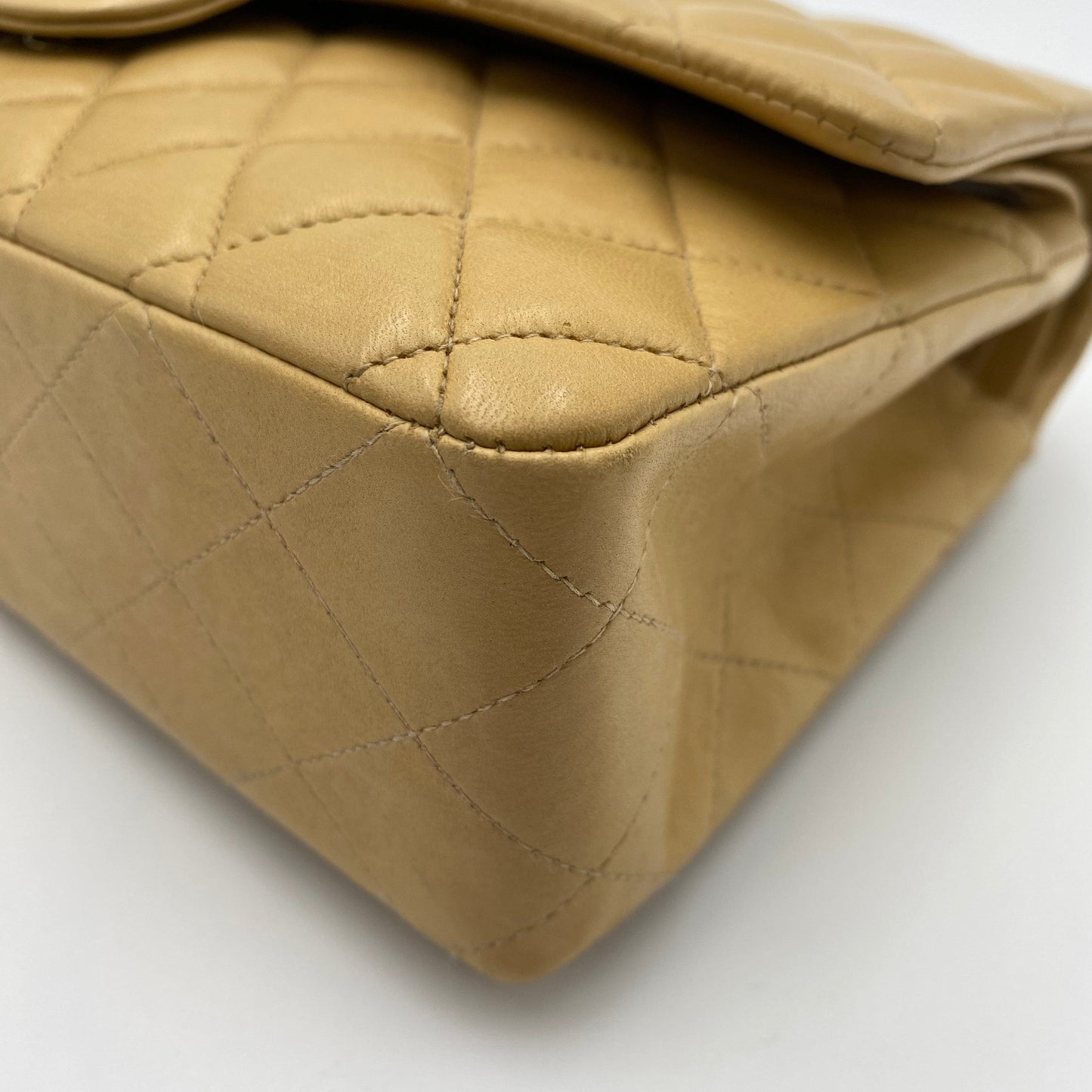 CHANEL VINTAGE CLASSIC FLAP MEDIUM CHAIN SHOULDER BAG BEIGE LAMB SKIN 90188212