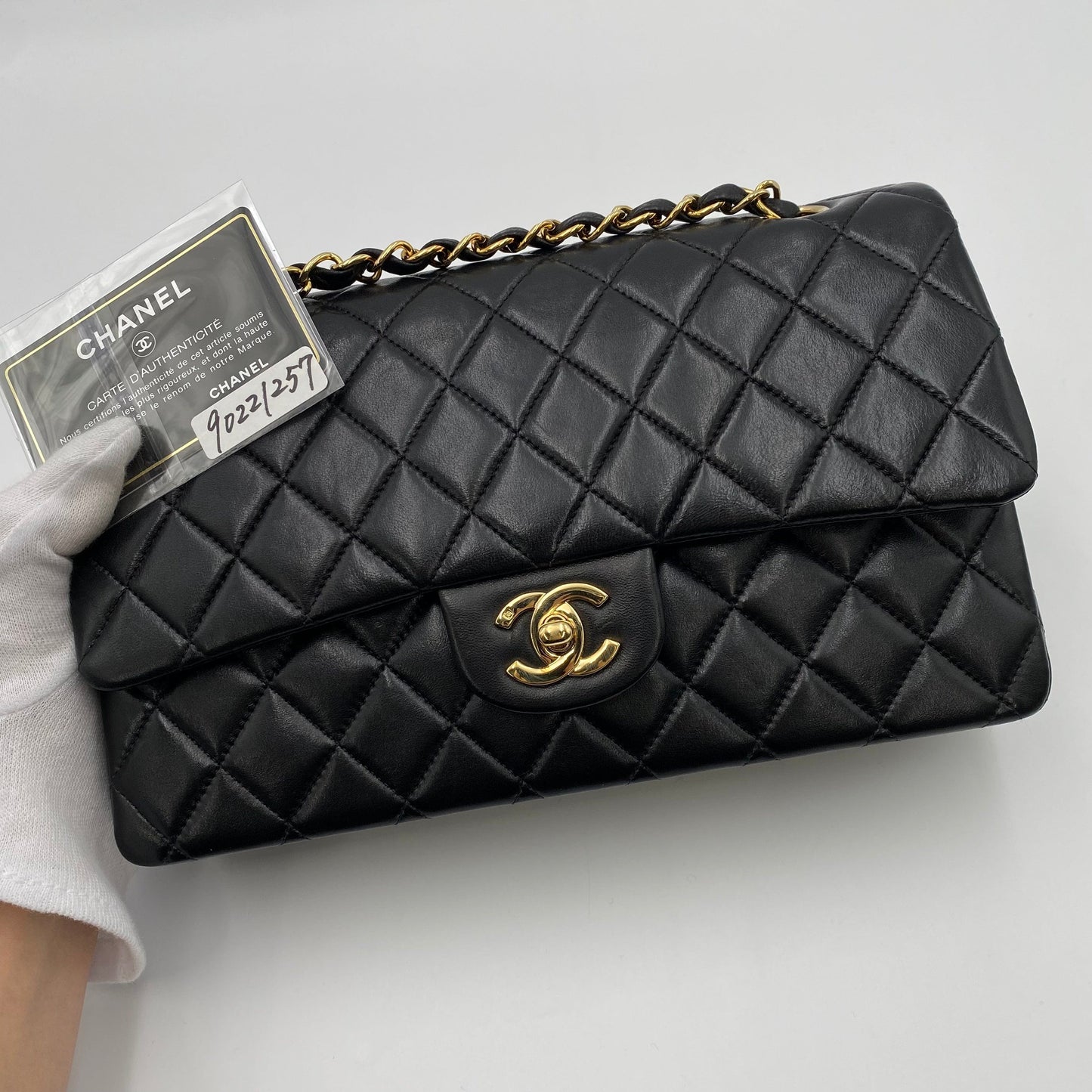 CHANEL VINTAGE CLASSIC FLAP MEDIUM CHAIN SHOULDER BAG BLACK LAMB SKIN 90221257