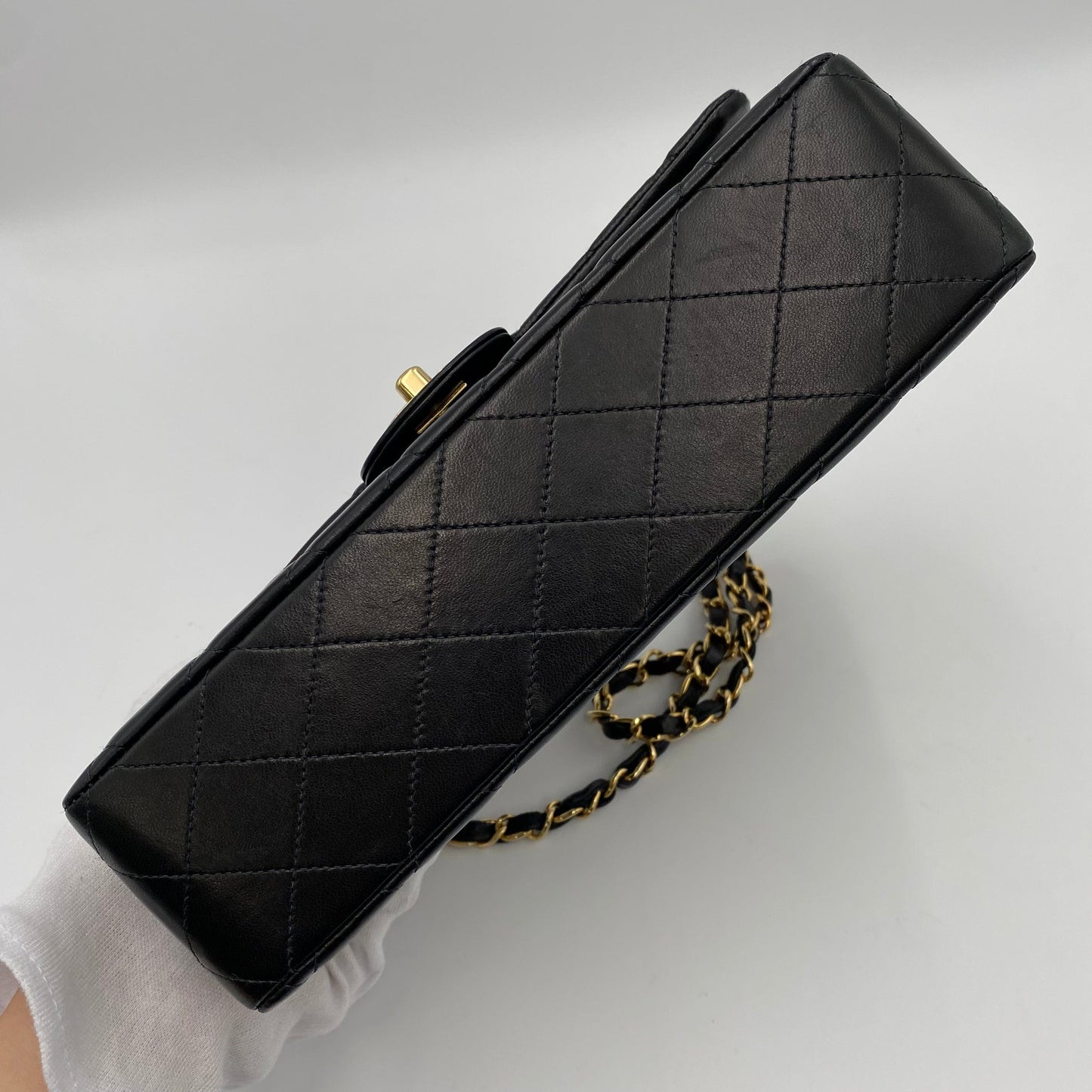 CHANEL VINTAGE CLASSIC FLAP MEDIUM CHAIN SHOULDER BAG BLACK LAMB SKIN 90221257